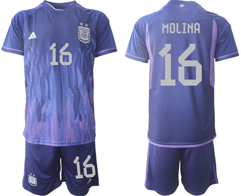 Men 2022 World Cup National Team Argentina away purple #16 Soccer Jersey